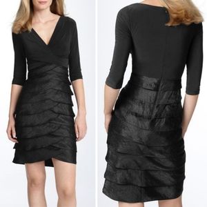 NWOT Adrianna Papell Hammered Satin & Jersey Sheath Dress in Black